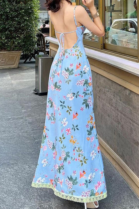 Spaghetti Strap Lace Backless Ruffle Floral Dress image 2