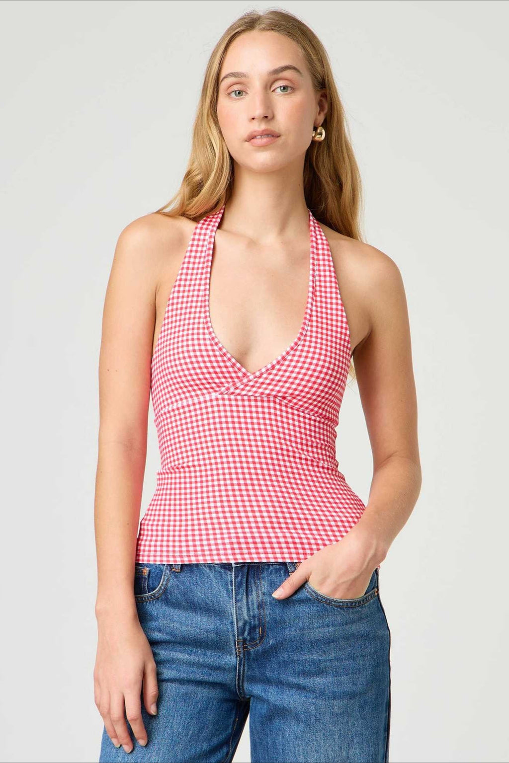 Sexy Polka Dot Plaid Slim Halter Top image 5