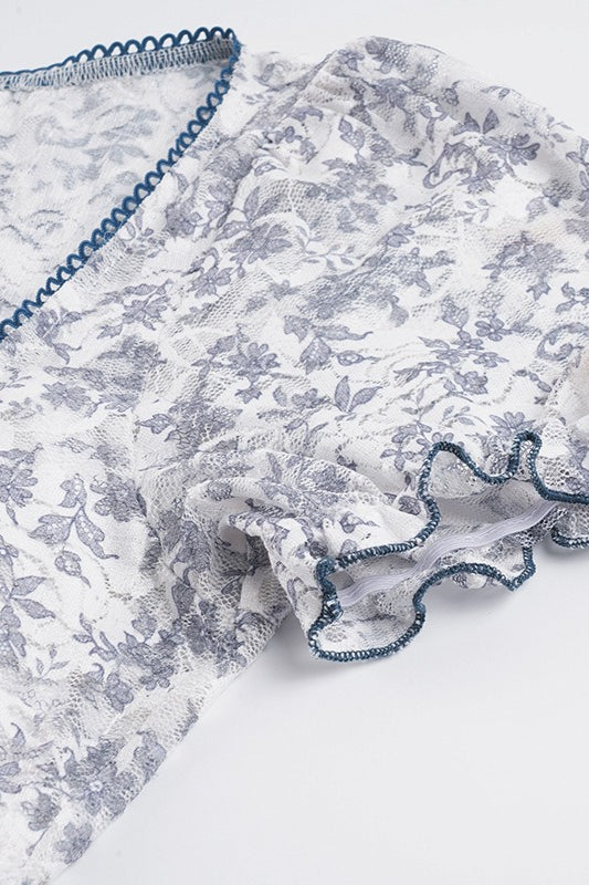 Lace Floral Mesh Fake Two Piece Blouse image 5