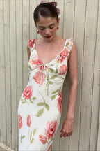 Floral Print Mesh V Neck Cami Midi Dress image 3
