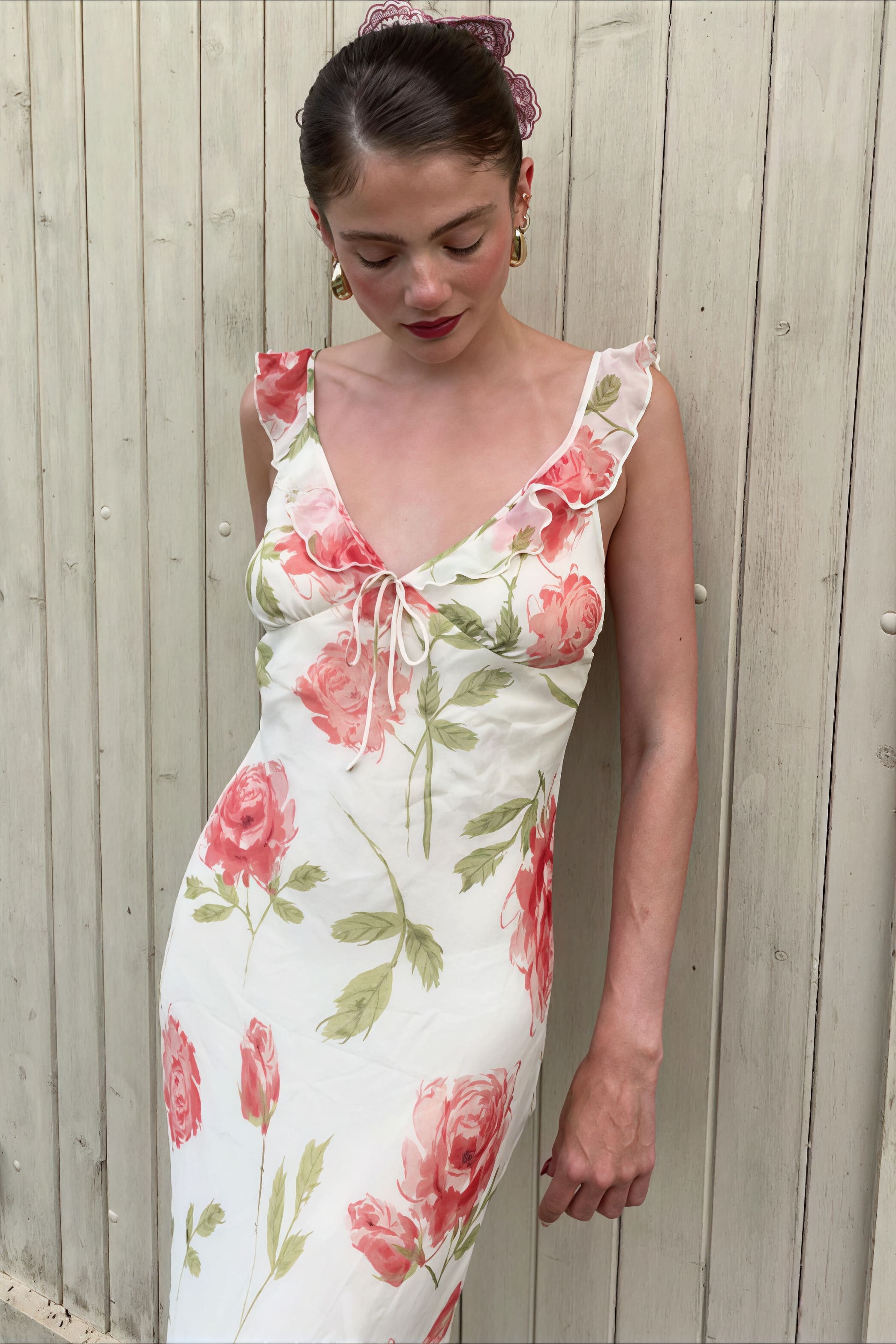 Floral Print Mesh V Neck Cami Midi Dress image 3