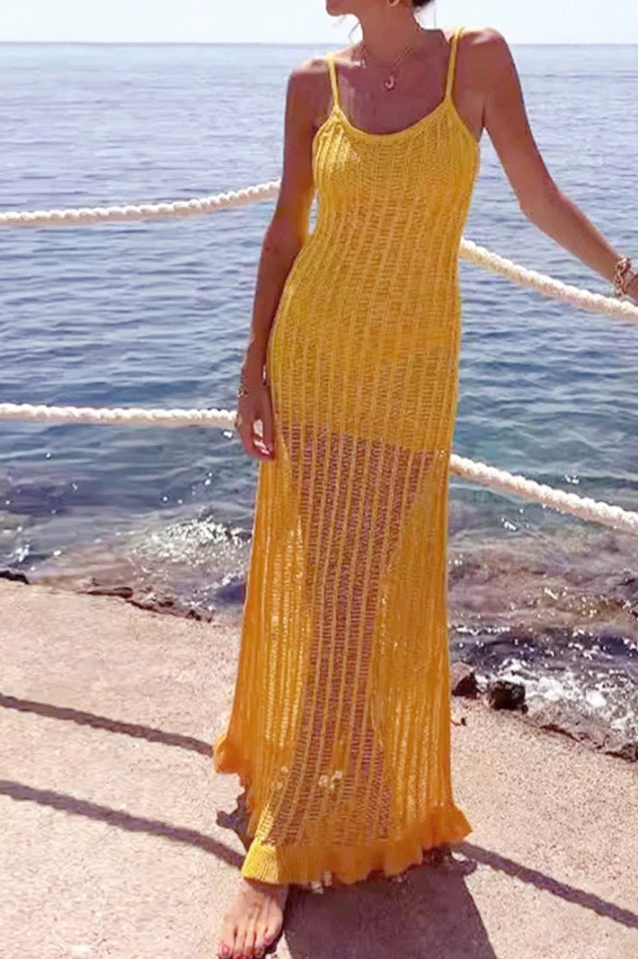 Knitted Cami Hollow Out Beach Maxi Dress image 1