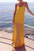 Knitted Cami Hollow Out Beach Maxi Dress image 1
