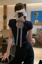 Bow Tie Back Hollow Out T-shirt image 5