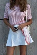 Solid Knit Polo Shirt Cut Out Sexy Elegant Multicolor Blouse image 3