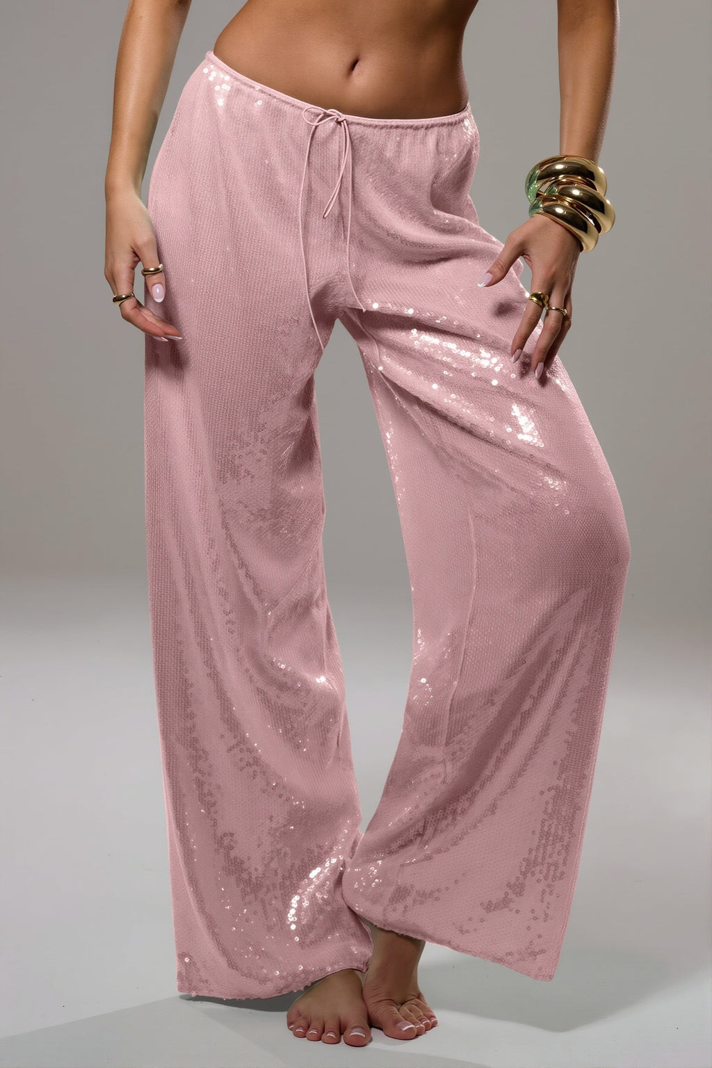 Sequined Wide Leg Casual Pants image 5