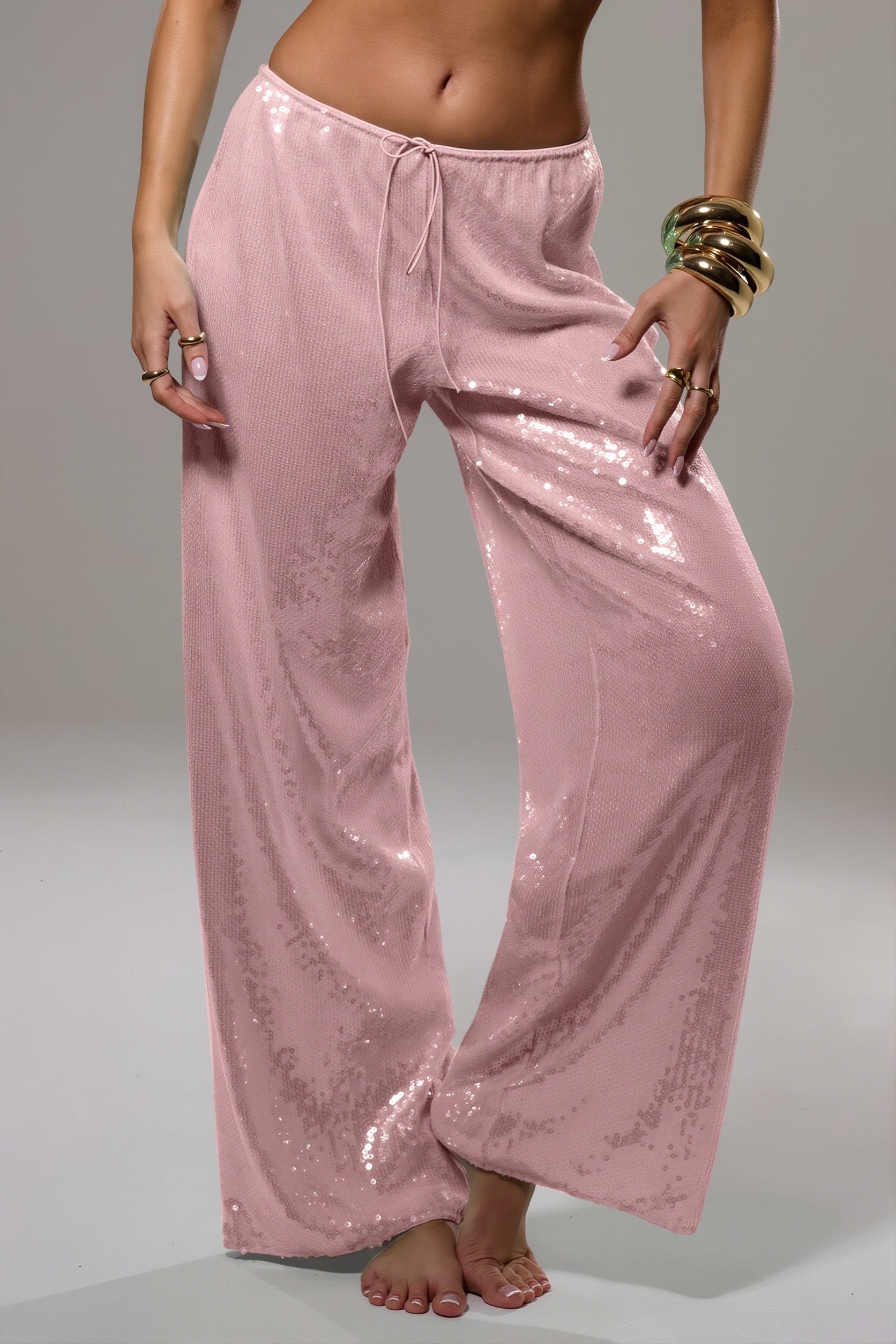 Sequined Wide Leg Casual Pants image 5