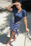 Stripe Contrast Tie Irregular Mini Dress image 1
