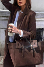 Retro Brown Belted Waist-Tie Long Overcoat image 3