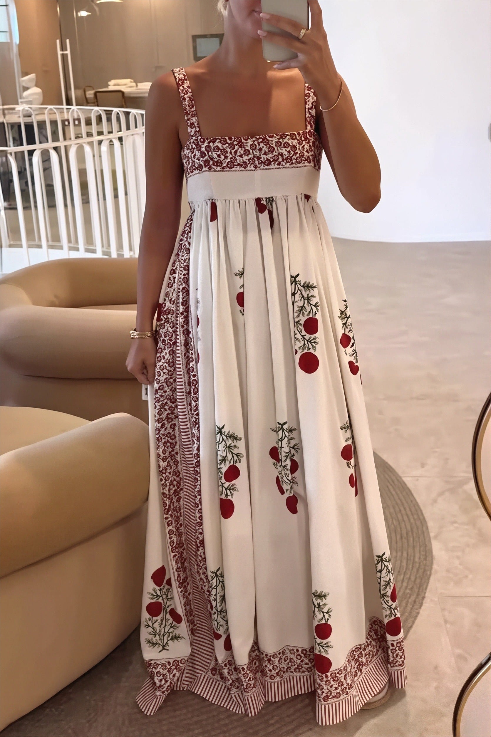 High Waist Floral Tank Swing Boho Dress image 1