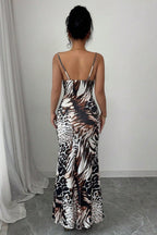Slim Fit Leopard Backless Slip Maxi Dress image 2