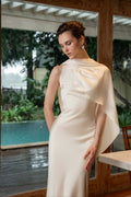 Elegant Solid Color Satin Draped Back Long Prom Dress image 2