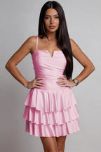 Satin V Neck Tiered Cami Mini Dress image 1