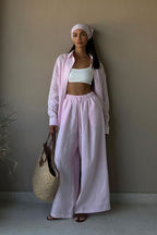 Cotton Loose Long Sleeve Shirt Pants Two Piece Set image 4