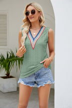 Nicolette Eyelet Tank detail view styled for Avrienne
