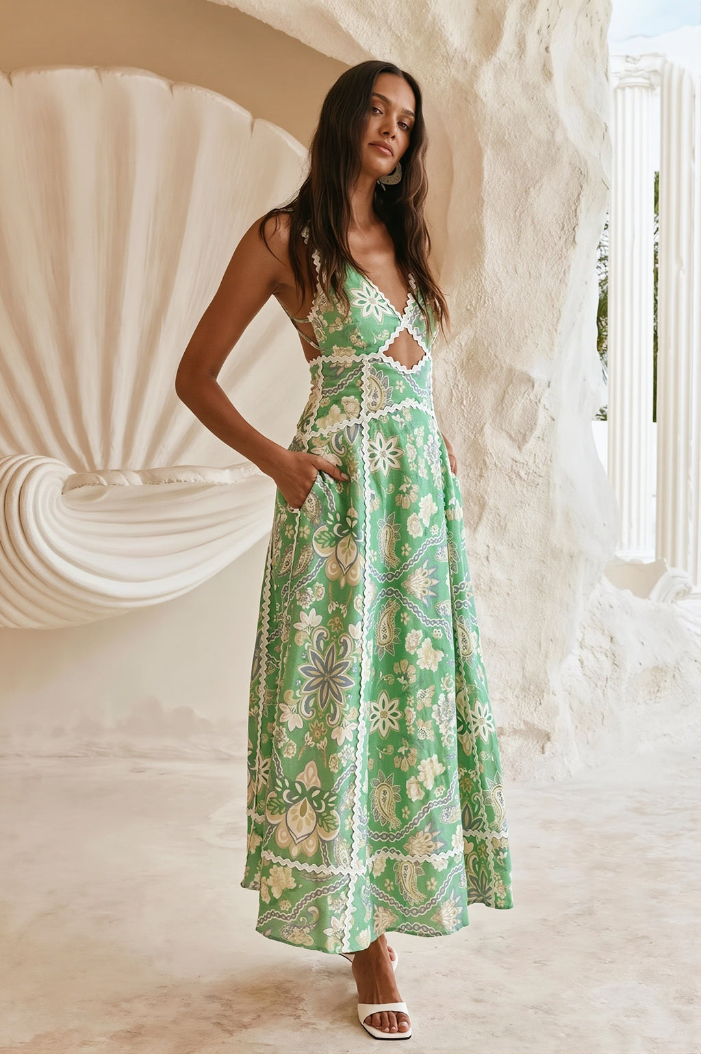 Fresh Floral Lace Spliced Long Boho Dress image 2