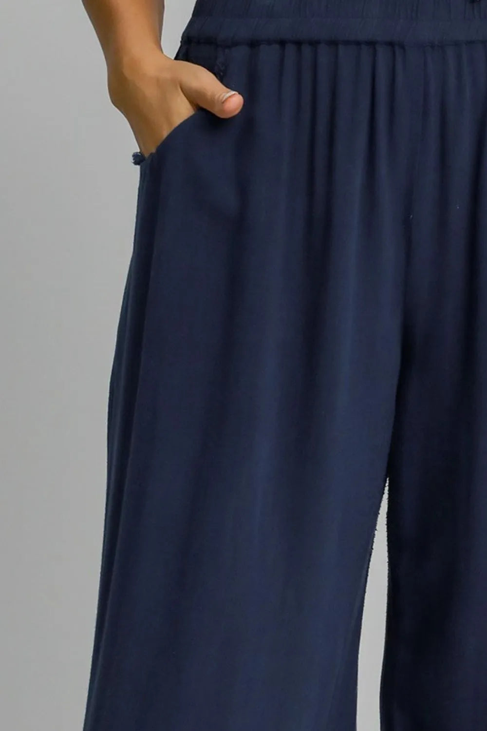 Kaia Linen Trousers detail view styled for Avrienne