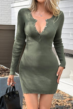 Buttoned Elegant Long-Sleeve Bodycon Knit Mini Dress image 1