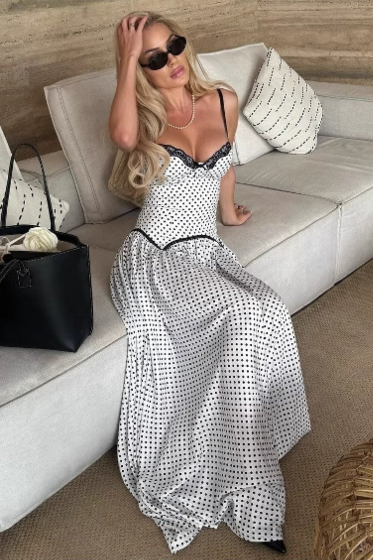 Polka Dot Spaghetti Strap Backless Fitted Bodycon Maxi Dress image 2