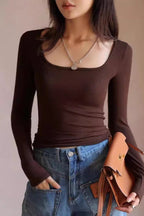 Square Neck Ribbed Stripe Panel Knit Top image 4