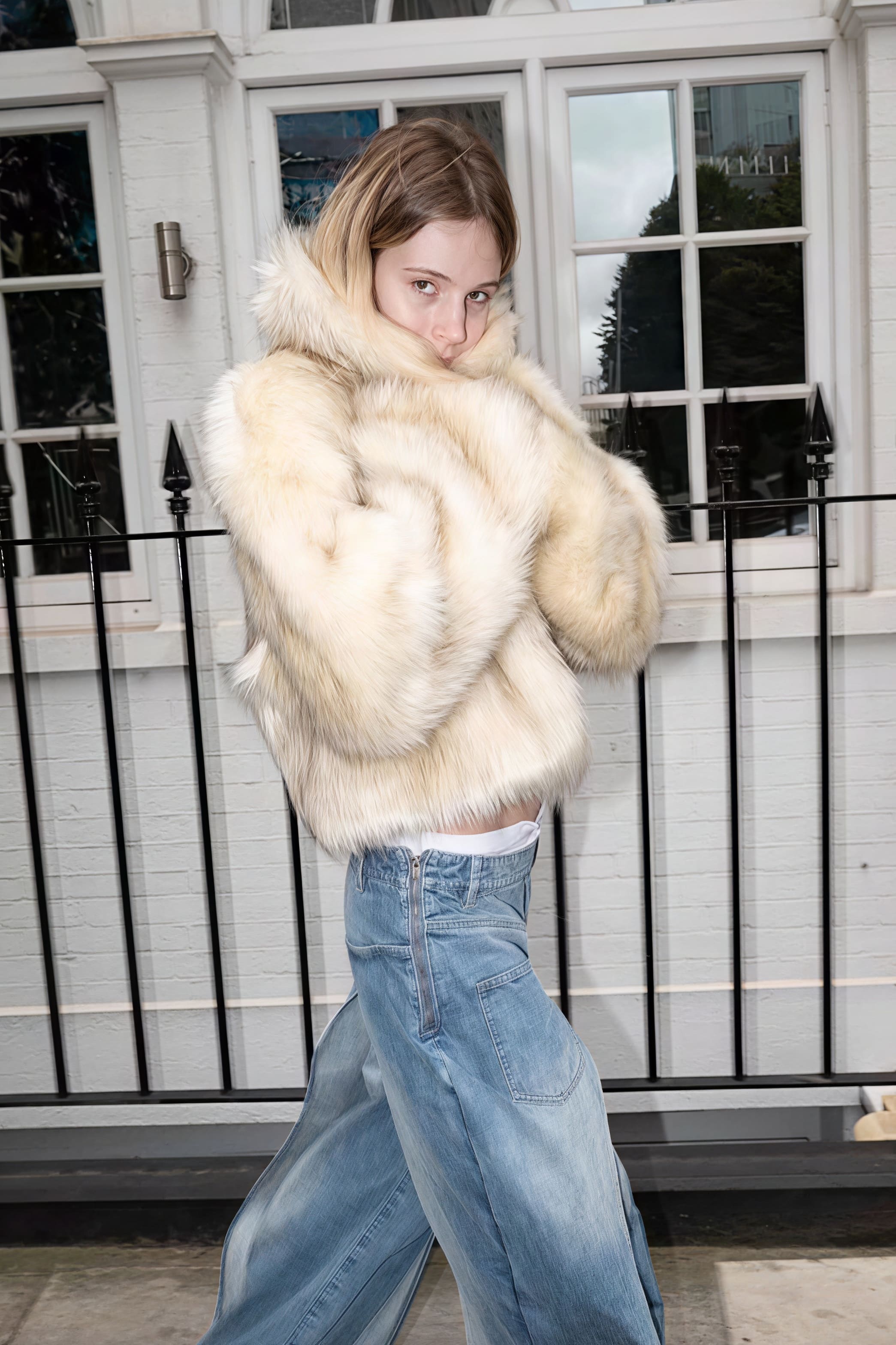 Short Faux Fox Fur Quilted Coat image 2