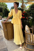 Chic V Neck Short Sleeve Ruffle Hem Skirt Sets image 1
