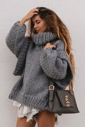 Solid Patchwork Chunky Fluffy Turtleneck Sweater image 1