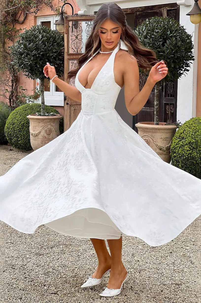 Jacquard Halter V-Neck Party Dress image 3