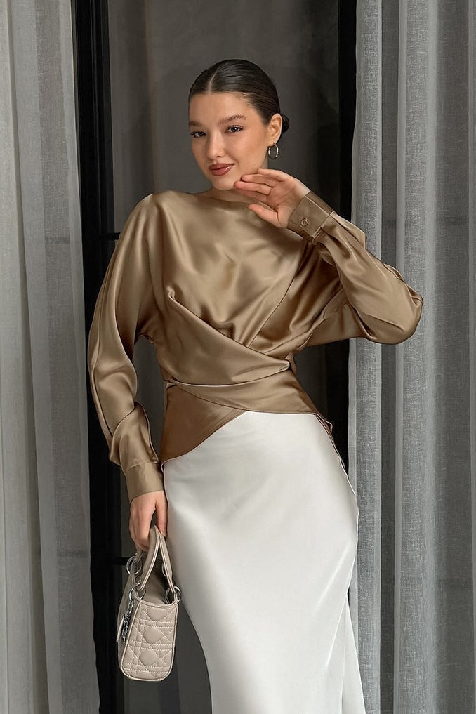 Satin Crew Neck Pullover Blouse image 1