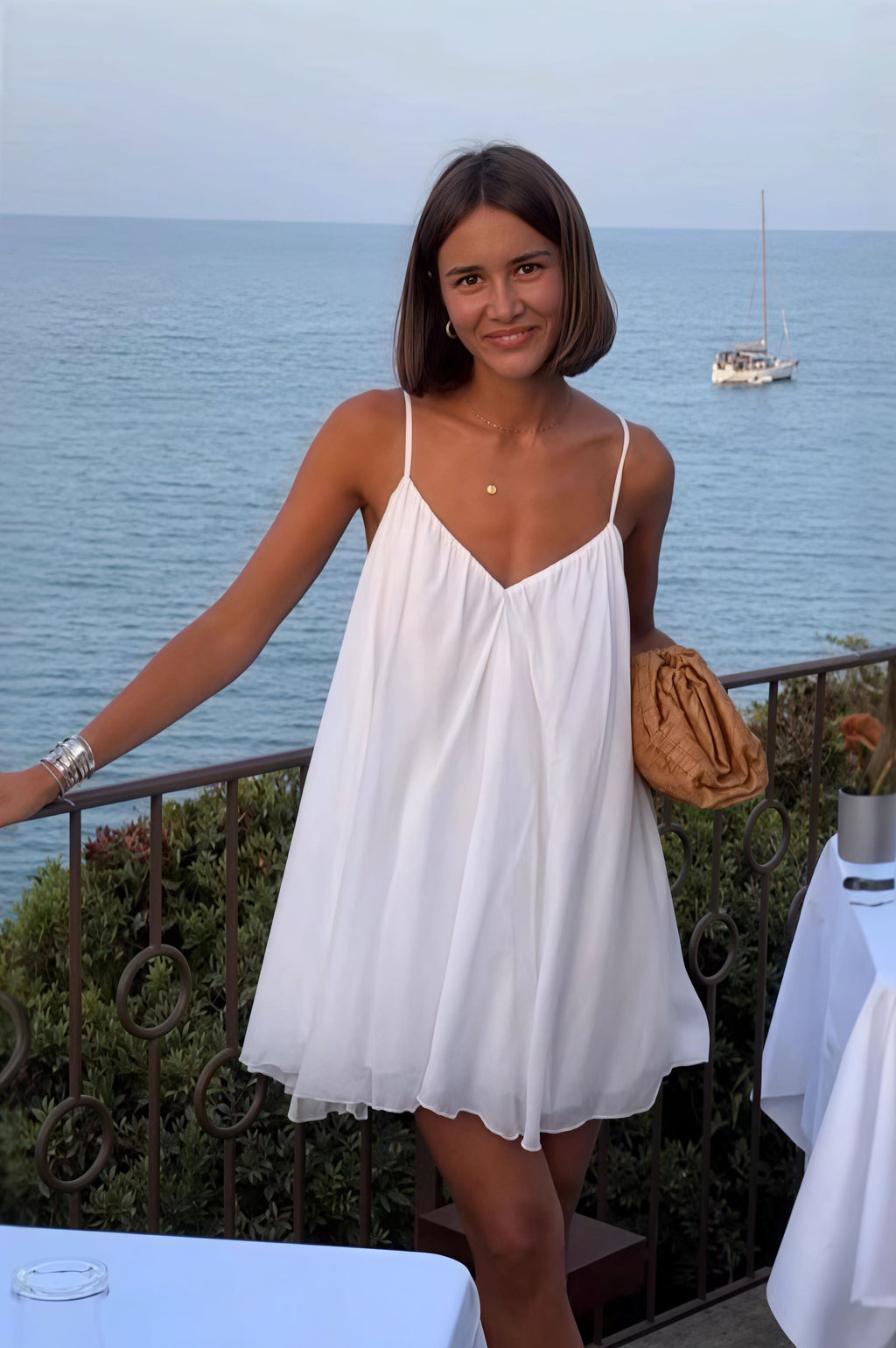 Solid Pleated Flowy Cami Mini Dress image 3