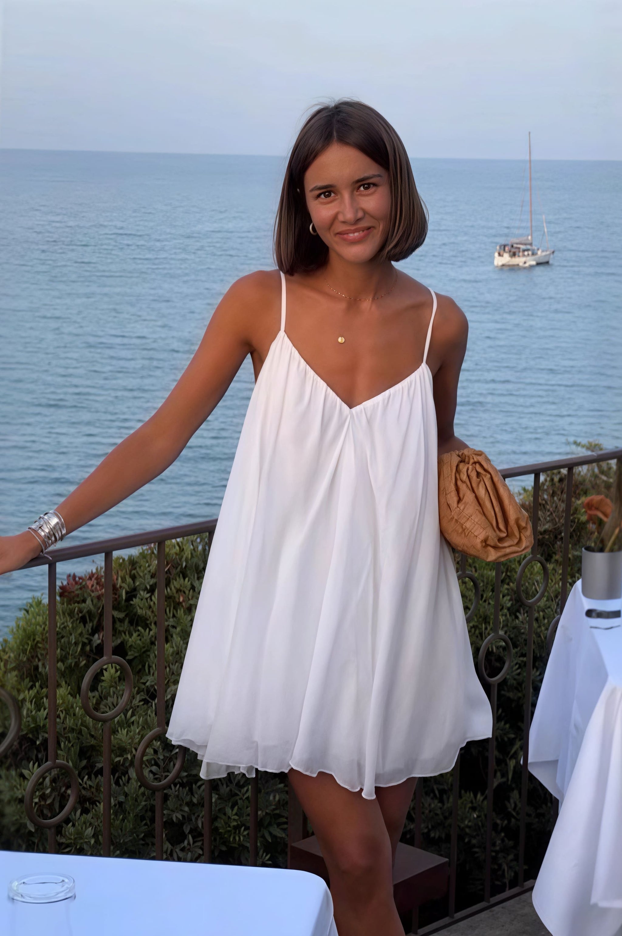 Solid Pleated Flowy Cami Mini Dress image 3