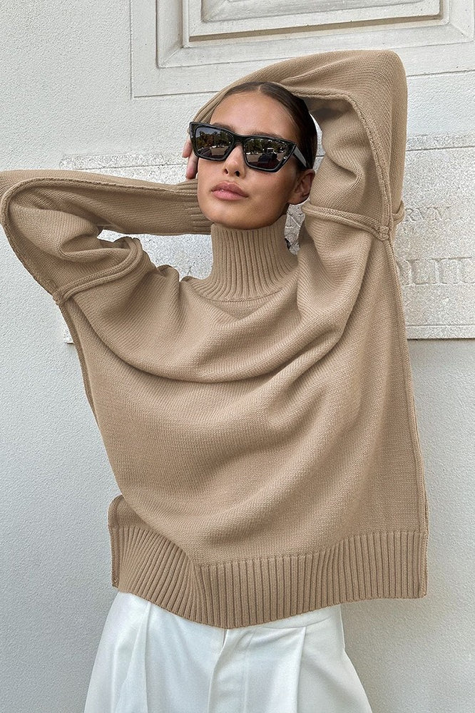 High Neck Patchwork Knit Sweater image 1