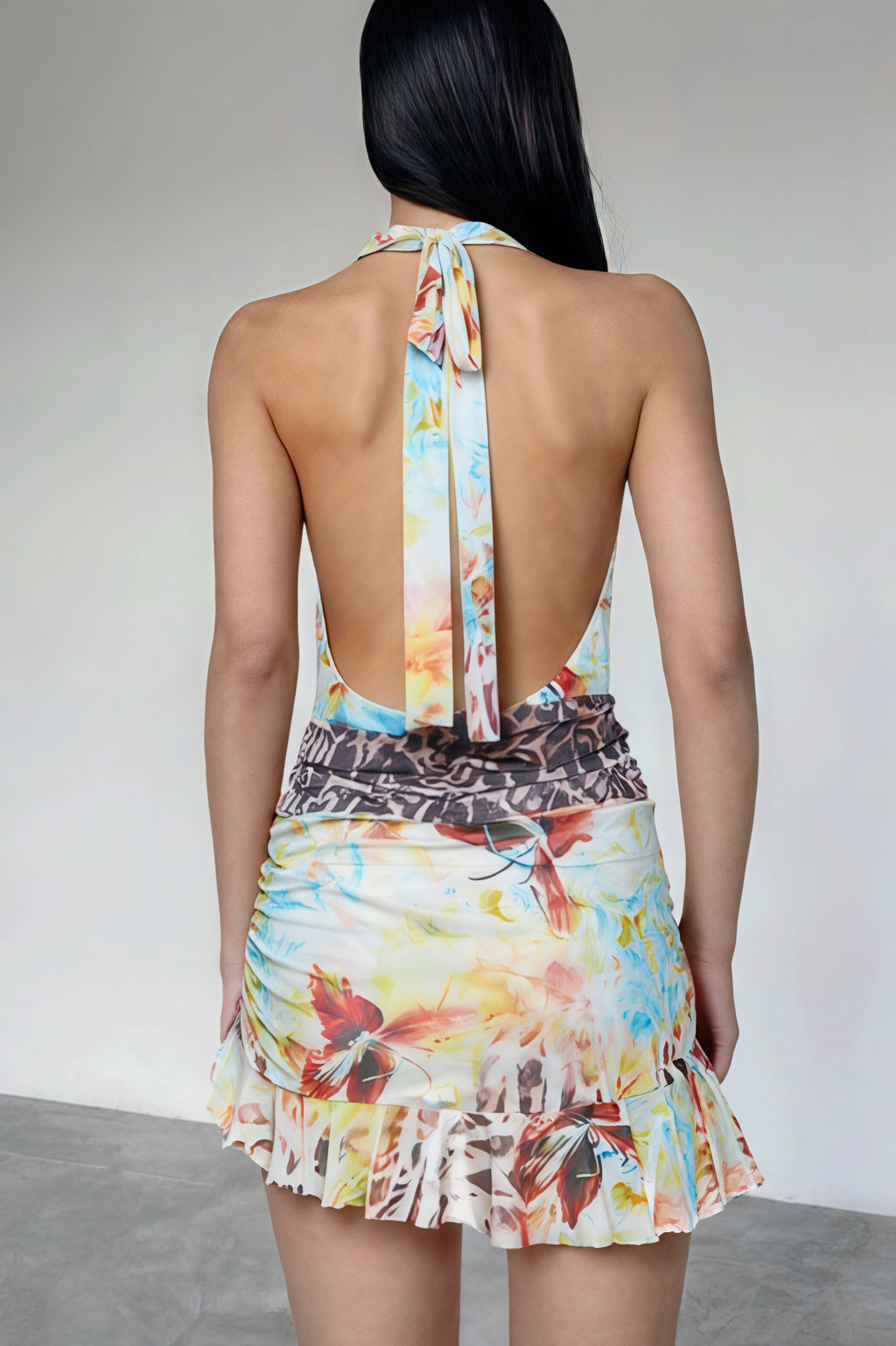 V Neck Halter Tie Back Mini Dress image 3