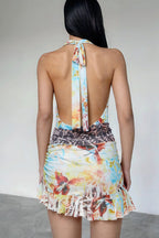 V Neck Halter Tie Back Mini Dress image 3
