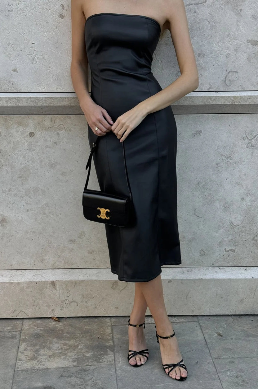 Faux Leather Strapless Bodycon Dress With Split Party Dress image 9