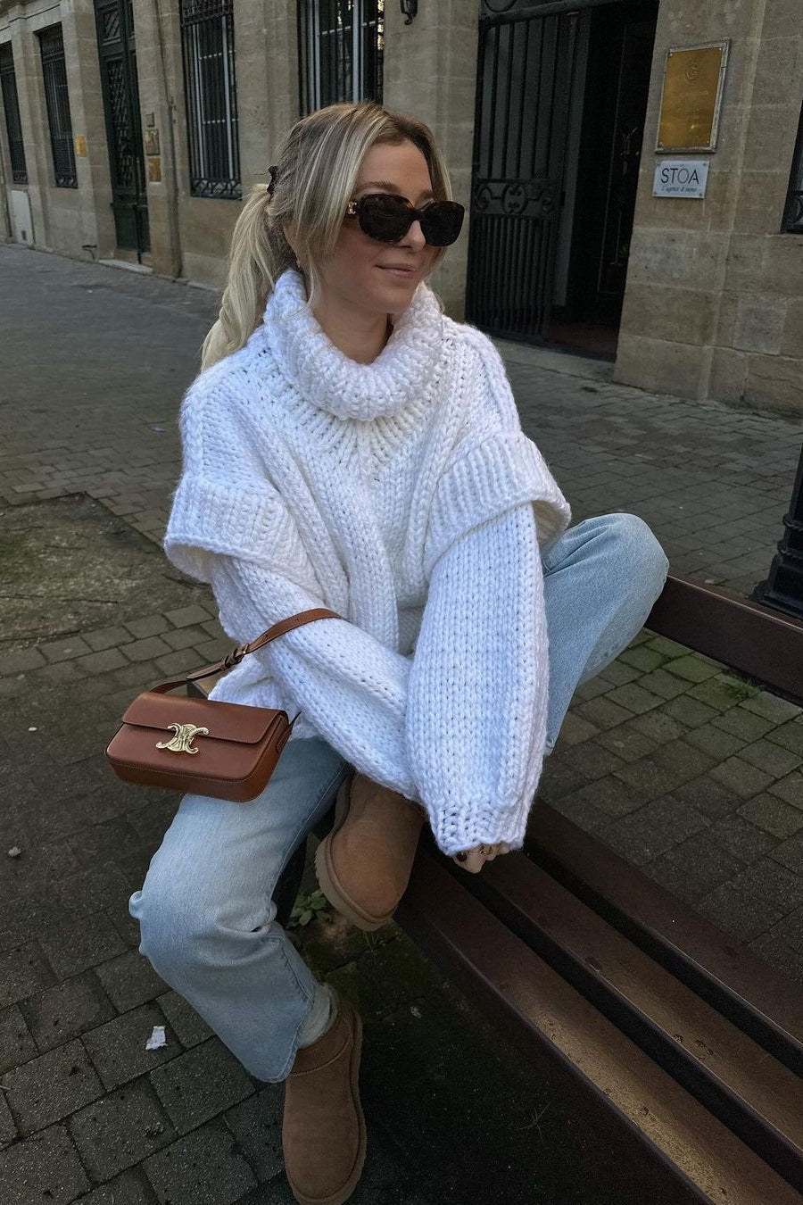 Solid Patchwork Chunky Fluffy Turtleneck Sweater image 9
