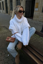 Solid Patchwork Chunky Fluffy Turtleneck Sweater image 9