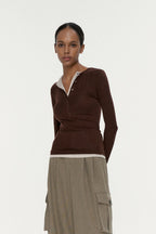 Button Detail Layered Long Sleeve Knit Top image 5