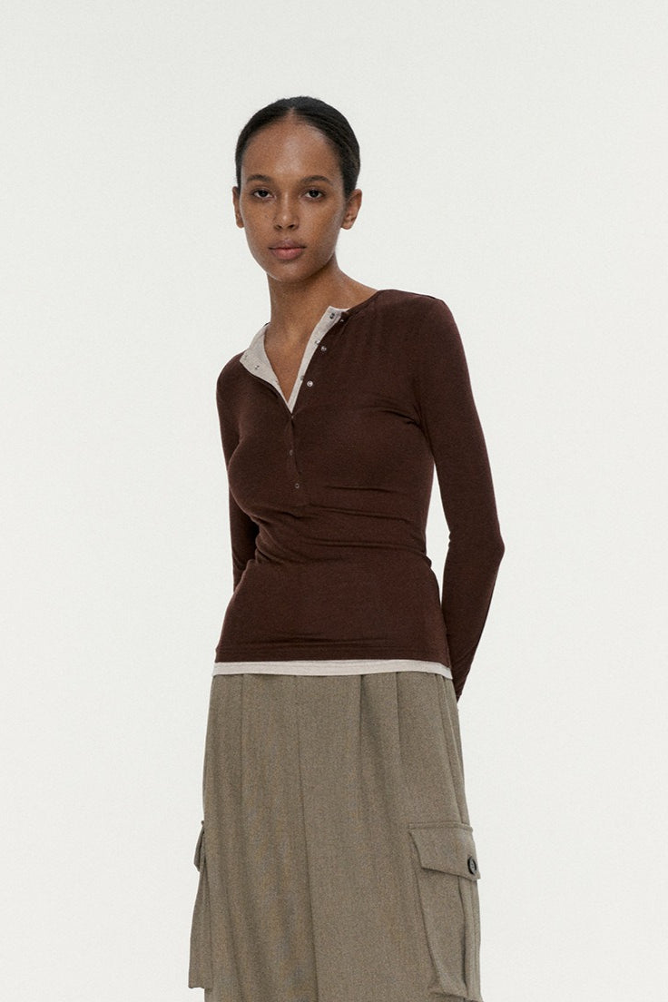 Button Detail Layered Long Sleeve Knit Top image 5