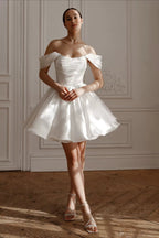 Off Shoulder Back Lace-up Short Fluffy Prom Dress image 1