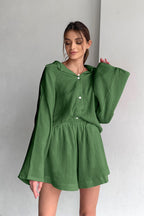 Cotton Long Sleeve Shirt Wide Leg Pants Two Piece Set image 4