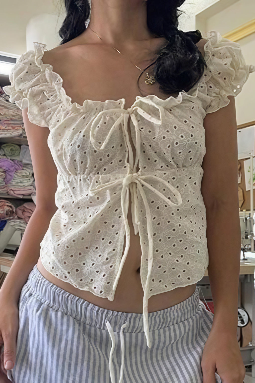 Lace Trim Tie Ruffle Tank Top image 1