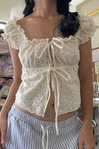 Lace Trim Tie Ruffle Tank Top image 1