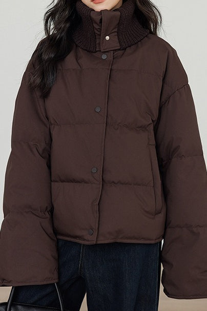 Knit Collar White Duck Down Puffer Jacket image 1