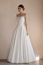 Strapless Boning Rhinestone Satin Wedding Dress image 3