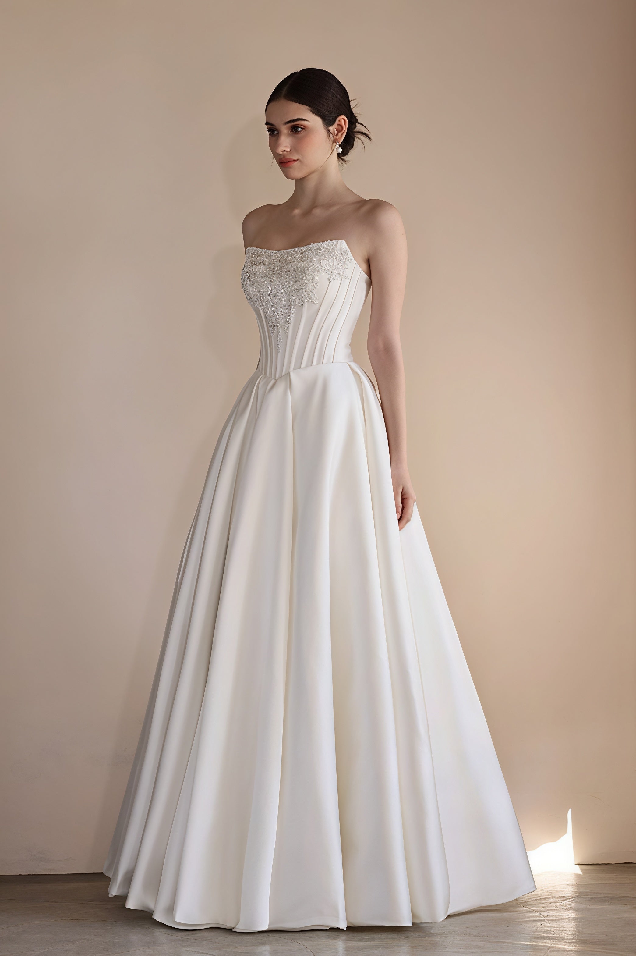 Strapless Boning Rhinestone Satin Wedding Dress image 3