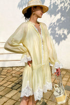 Linen Lace Patchwork Long Sleeve Midi Dress image 4