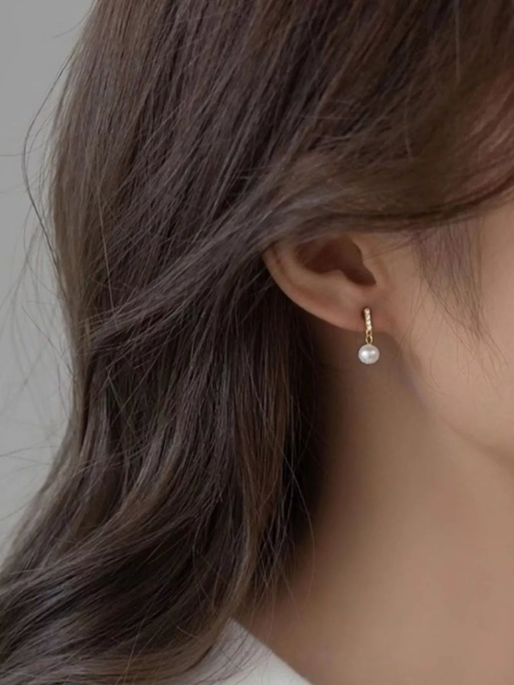 Liora Pearl Earrings detail view styled for Avrienne