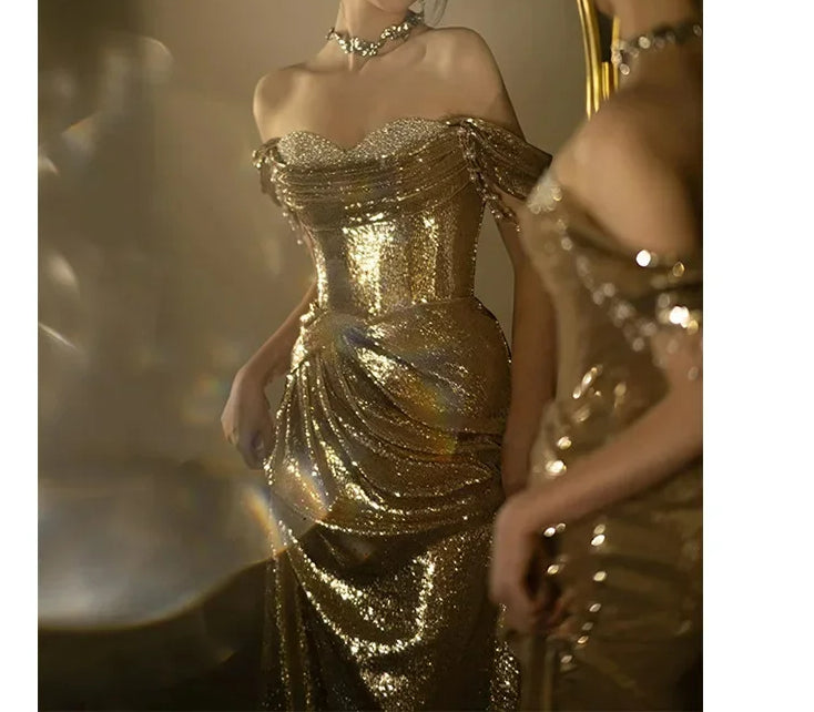 Golden Backless Sequined Party Dress image 2