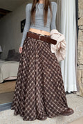 Plaid Vintage Earthy Tones High Waist Flowy Midi Skirt image 1